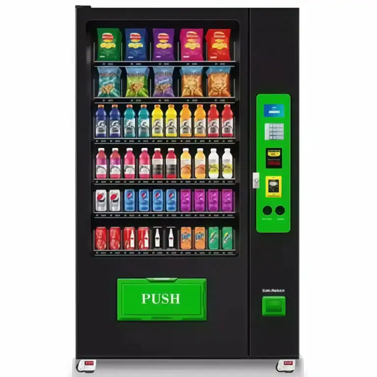 Modern vending machine offering snacks and beverages for quick refreshment.
