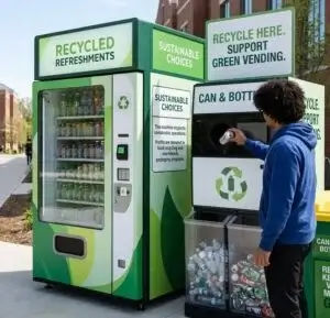 Recycling program supporting sustainable vending machine operation