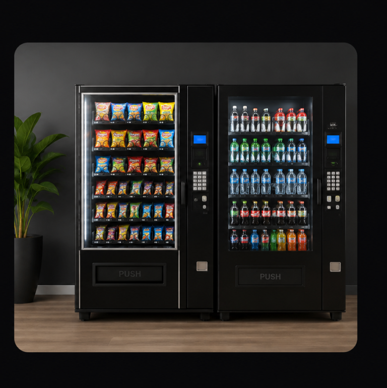 Rafee Vending machines stocked with snacks and beverages