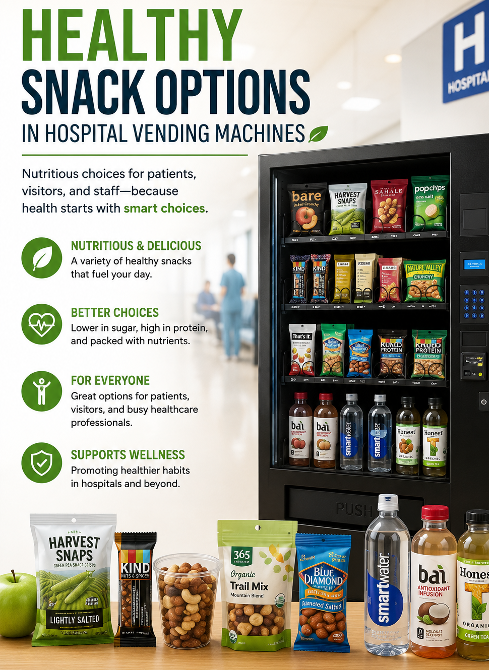 Healthy snack options in hospital vending machines