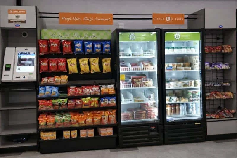 Vending machines offering snacks and drinks, ideal for quick refreshment options.